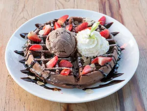 2 Straberry & Chocolate Waffle With Ice Cream